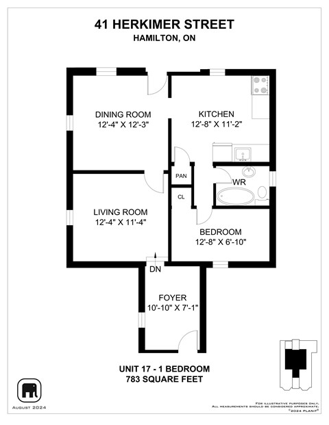 Floor plan for 1 bed, 1 bath